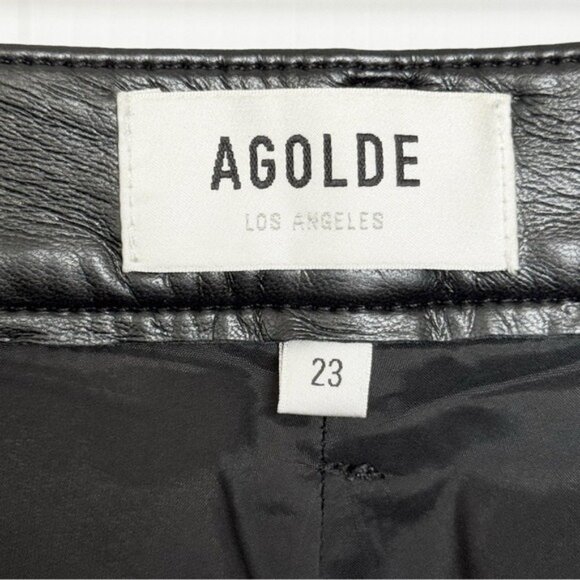 Agolde Recycled Leather 90's Pinch Waist Straight Leg Ankle Pants Detox Black 23 - Picture 7 of 9